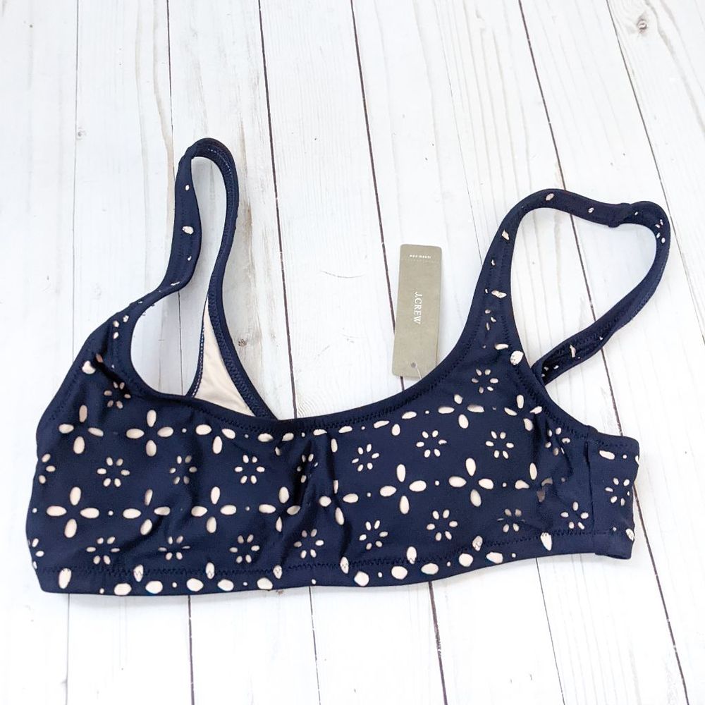 J Crew Scoop Laser Cut Eyelet Bikini Set Navy Blue NWT - Picture 5 of 9